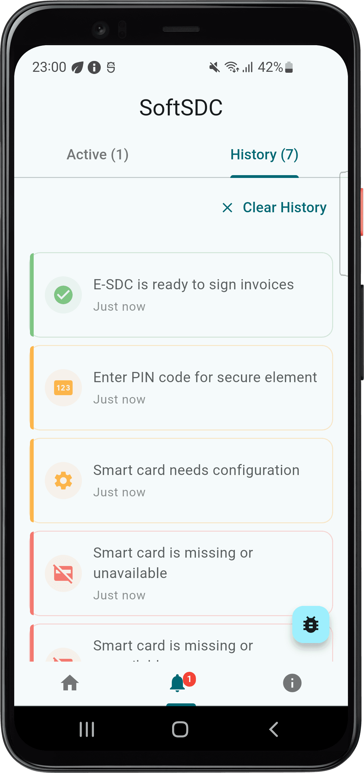 History Notifications screen